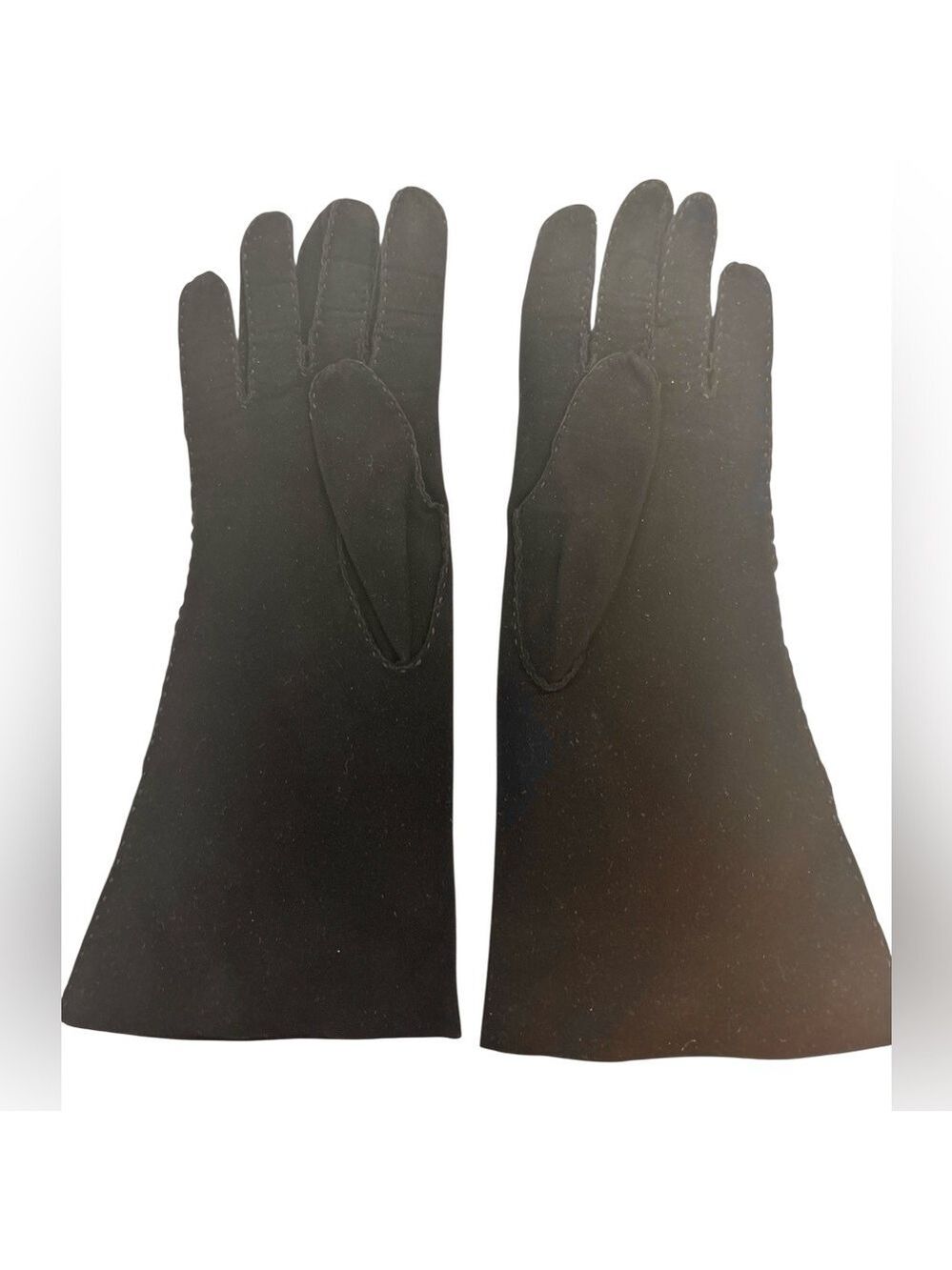 40s BONWIT TELLER VTG SOFT SUEDE BLACK MID LENGTH GLOVES ELEGANT LUXURY SZ 6.25 - Picture 2 of 5